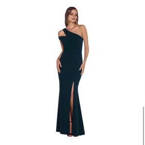 XSCAPE  Scuba Asymmetric One Shoulder Slit Gown NWOT